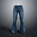 Blue Flared Denim Jeans with Classic Pockets and Adjustable Waistband Design