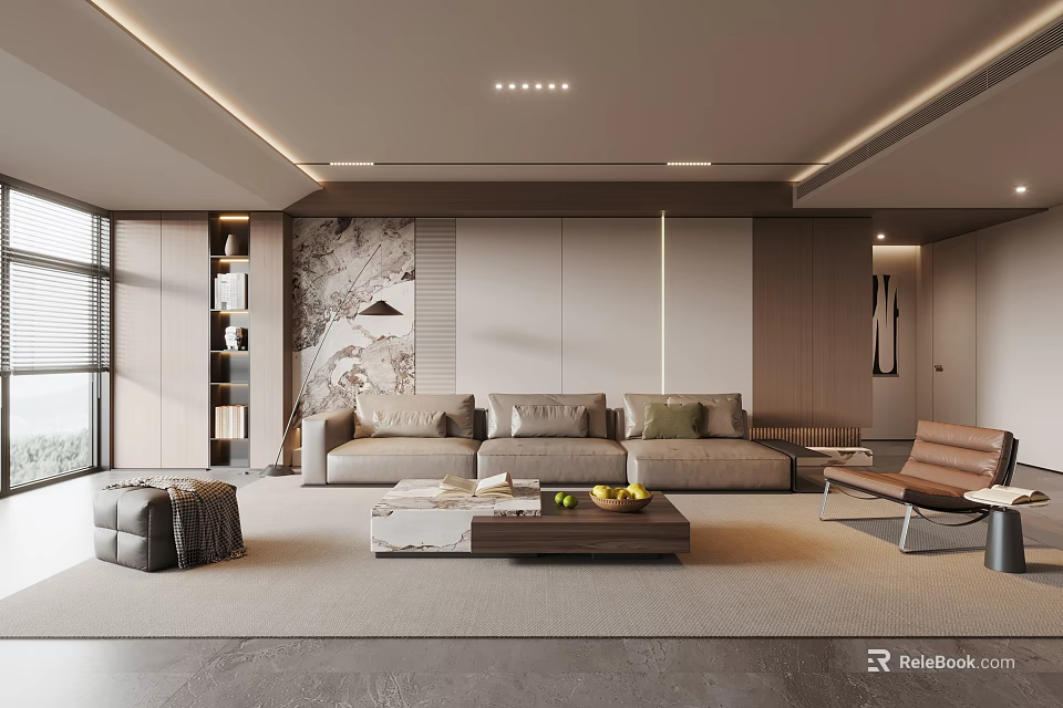 Modern Living Room Interior Design With Sofa Coffee Table Rug And Decorative Painting 3d model 