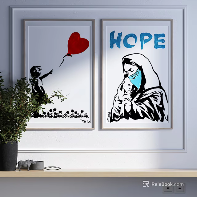 Two Art Posters Featuring Red Balloon Child And HOPE Woman Wall Decor 3d model 