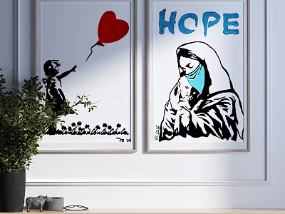 Two Art Posters Featuring Red Balloon Child And HOPE Woman Wall Decor 3d model