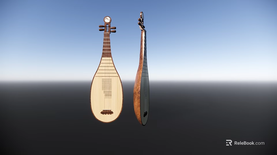 Traditional Chinese Musical Instruments Two Wooden Pipa with Classic Design and Natural Finish 3d model 