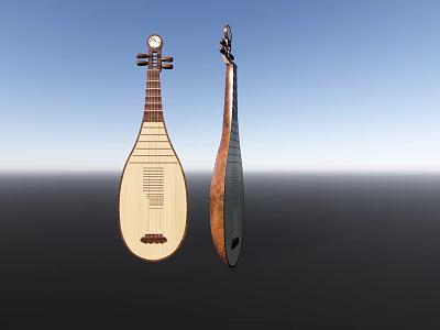 Traditional Chinese Musical Instruments Two Wooden Pipa with Classic Design and Natural Finish 3d model