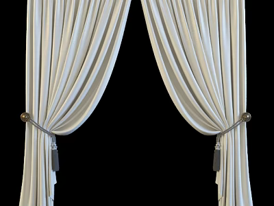 Elegant White Flowy Curtains With Tassel Ties And Soft Pleated Design 3d model