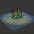 Vintage Sailing Ship Model As Classic Water Transport On Calm Water Surface