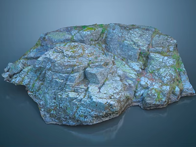Natural Stone Formation With Mossy Green Surface And Rough Textured Details 3d model