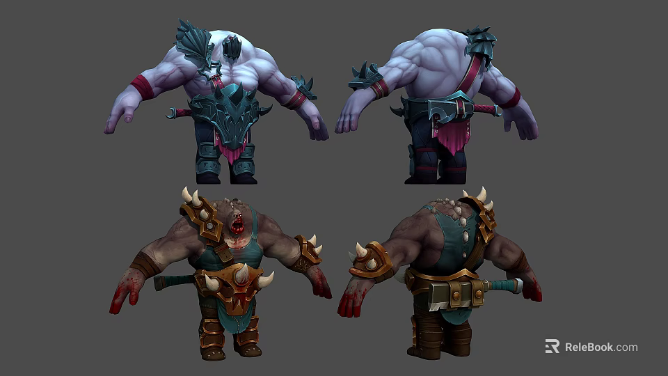 Muscular Male Warrior Character Design With Horns Shoulder Plates Sword Leather Belt From Multiple Angles 3d model 