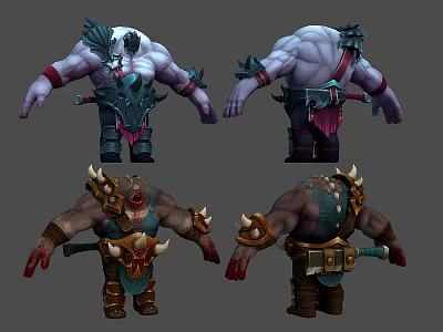 Muscular Male Warrior Character Design With Horns Shoulder Plates Sword Leather Belt From Multiple Angles 3d model