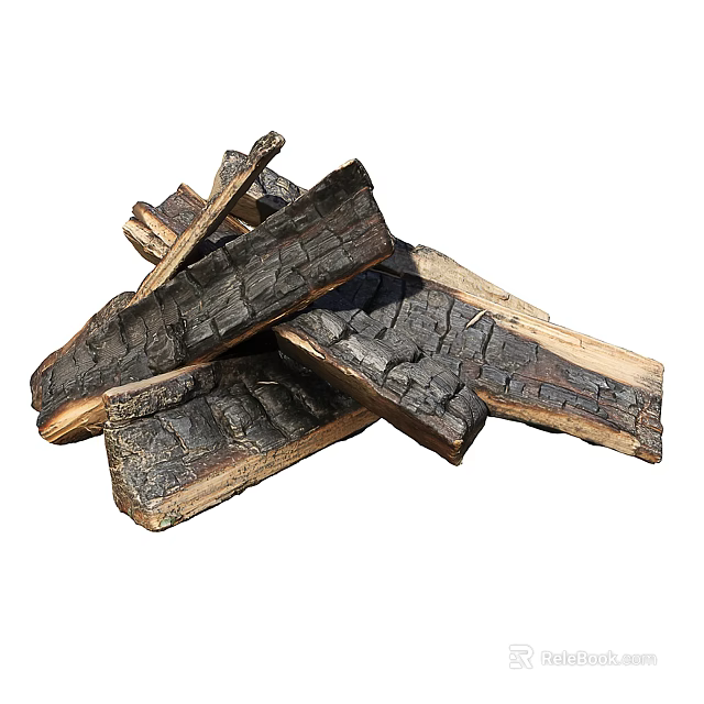 Stacked Split Firewood Logs With Dark Charred Exterior And Natural Wood Texture 3d model 