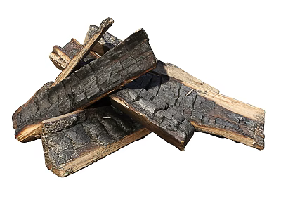Stacked Split Firewood Logs With Dark Charred Exterior And Natural Wood Texture 3d model