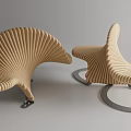 Creative Wooden Public Chair With Fan Shaped Curved Design And Metal Base