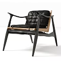 Modern Leisure Chair With Black Frame Wooden Backrest And Padded Seat