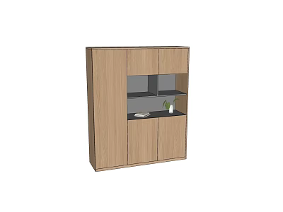 Modern Wooden Bookcase With Cabinet Doors And Open Shelves For Home Storage 3d model
