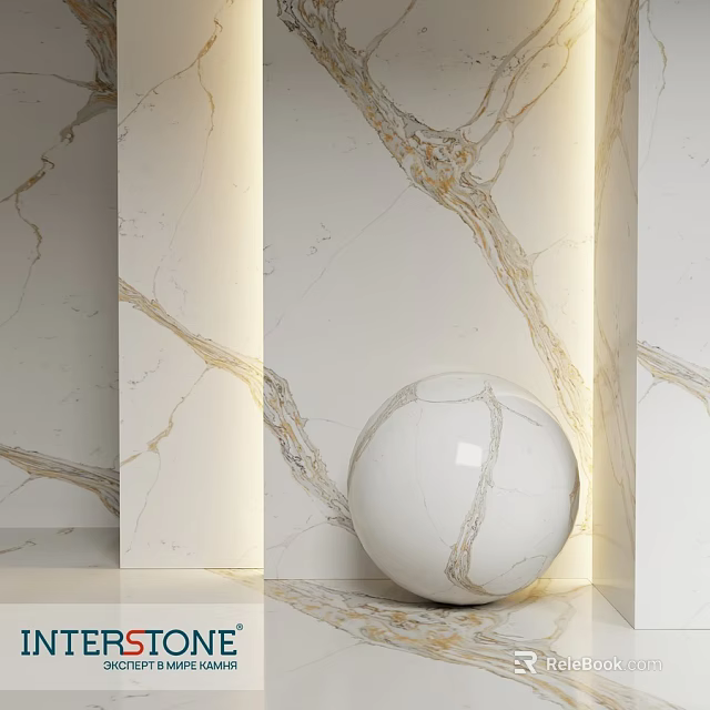 Marble Decorative Components With White Veined Surfaces And Sphere Design 3d model 