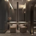Modern Luxury Dark Tone Public Toilet With Double Vanity Sinks And Warm Ambient Lighting Design