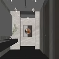 Modern Public Restroom Interior With Marble Walls Long Sink And Mirrors