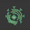 Green Geometric Design With Diamond Center Text Future Tech Triangles Concentric Circles Dark Background Reflection 3d model