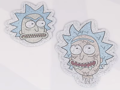 Two Rick Style Cartoon Character Stickers With Blue Spiky Hair Exaggerated Expression And Glittery Design 3d model