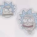 Two Rick Style Cartoon Character Stickers With Blue Spiky Hair Exaggerated Expression And Glittery Design