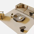 Modern Beige Sofa And Marble Coffee Table Set With Armchair Pillows Throw Blanket