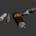 Various Premium Cigars With Labeled Dark Brown And Light Gray Bodies And Burning Tips