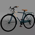 Classic Dark Blue Bicycle With Brown Seat Silver Wheels And Luggage Rack