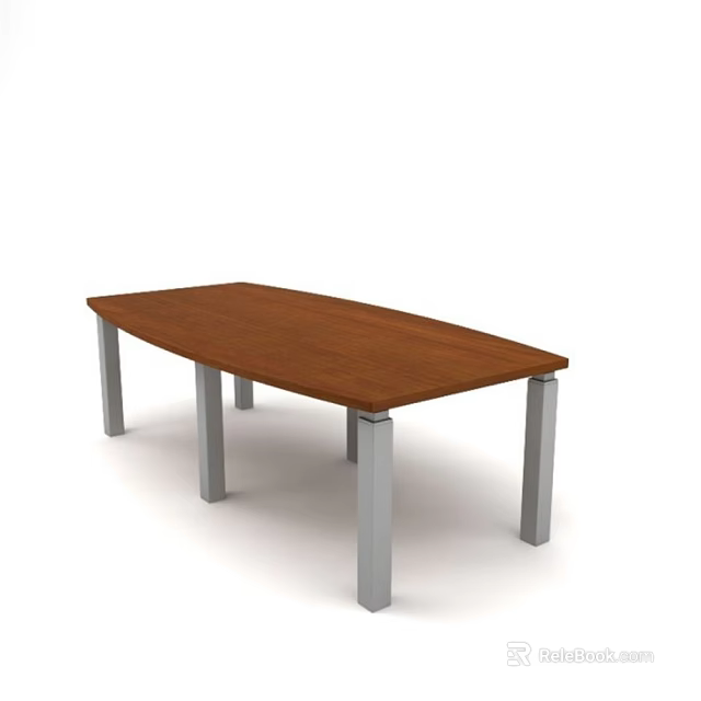 Modern Rectangular Conference Table With Wooden Tabletop And Silver Metal Legs 3d model 