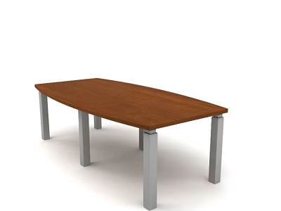 Modern Rectangular Conference Table With Wooden Tabletop And Silver Metal Legs 3d model