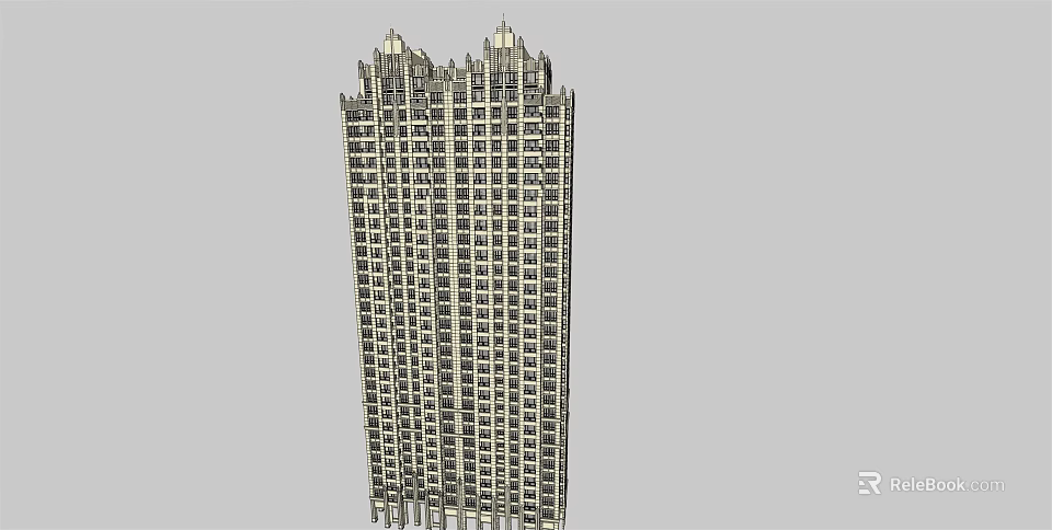 Modern High Rise Building Exterior Design With Multiple Windows And Decorative Top 3d model 