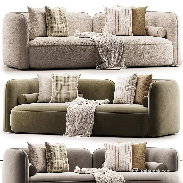 Cozy Modern Two Seater Sofa With Plaid Pillows And Soft Throw Blanket 3d model