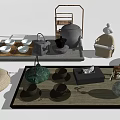 Elegant Tea Set Collection Featuring Teapot Cups Serving Trays And Decorative Items 3d model