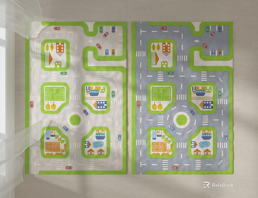Colorful Square Kids Play Rug with Roads Buildings and Sports Fields 3d model 