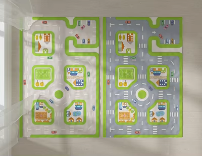 Colorful Square Kids Play Rug with Roads Buildings and Sports Fields 3d model