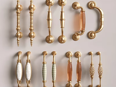 Elegant Golden Furniture Handles with Various Designs for Cabinets and Drawers 3d model