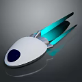 Futuristic White Device With Blue Circular Panel And Metallic Blue Streamlined Fins