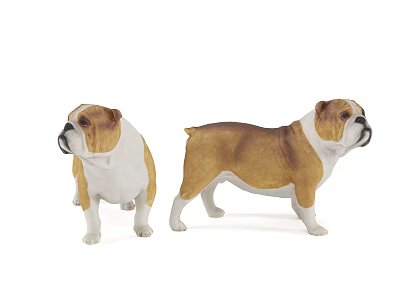 Two Brown And White Bulldog Figurines In Different Standing Poses 3d model
