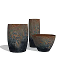 Ceramic Vessels With Textured Brown Blue Patterns And Unique Design For Home Decor 3d model