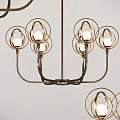 Modern Metal Chandelier With Circular Ring Frames And Illuminated Globe Light Fixtures