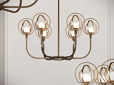 Modern Metal Chandelier With Circular Ring Frames And Illuminated Globe Light Fixtures 3d model