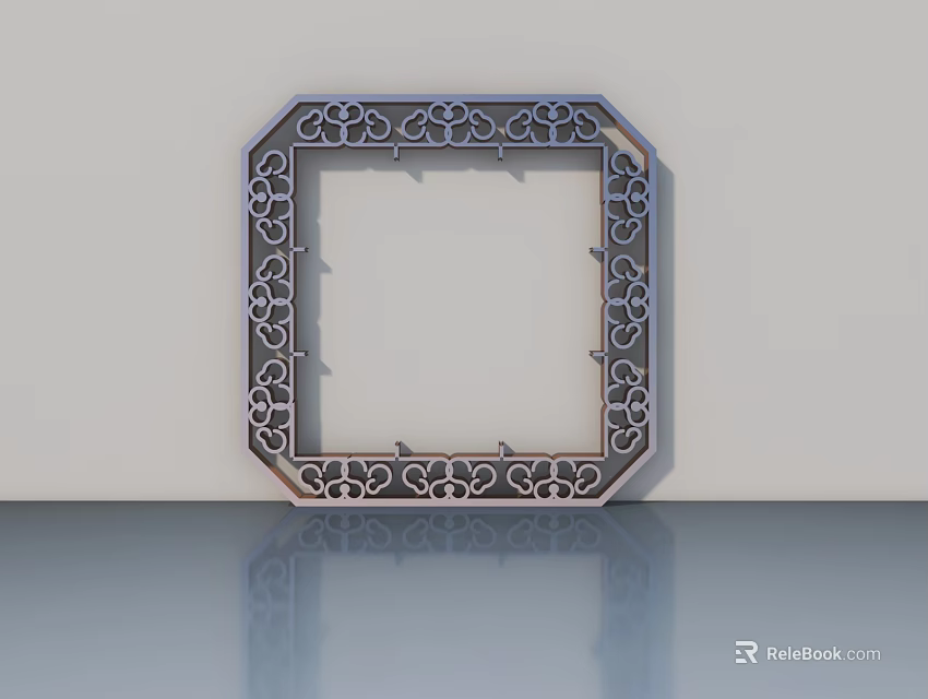 Ornate Hinged Door With Intricate Floral Carved Frame On Smooth Surface 3d model 