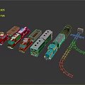 Colorful Toy Trains With Multiple Carriages And Railway Tracks For Kids