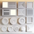 Air Conditioner Vents With Various Designs And Multiple Styles On White Wall