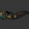 Game Movie Character Winged Dinosaur With Colorful Blue Orange Green Scaly Body And Horned Head