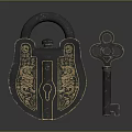 Vintage Decorative Lock and Key with Ornate Brass Engravings for Home Use