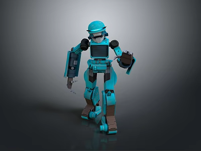 Blue Mechanical Robot Character With Detailed Arms And Standing Sci Fi Design 3d model