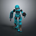 Blue Mechanical Robot Character With Detailed Arms And Standing Sci Fi Design