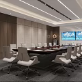 Modern Conference Room Interior With Long Table White Chairs And Dual Screens