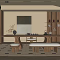 Quiet Style Tea Room Tea Table and Chair Combination Low Stool Bench 3d model