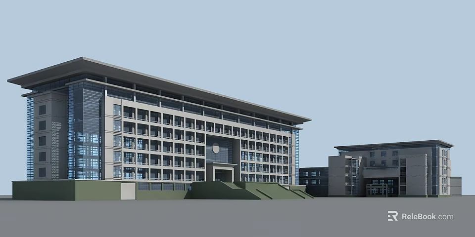Modern Multi story Office Building With Large Glass Windows And Symmetrical Design 3d model 