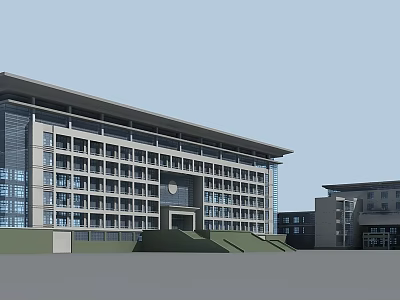 Modern Multi story Office Building With Large Glass Windows And Symmetrical Design 3d model