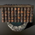 Public Well With Stone Circular Structure And Wooden Tiled Roof Hanging Bucket